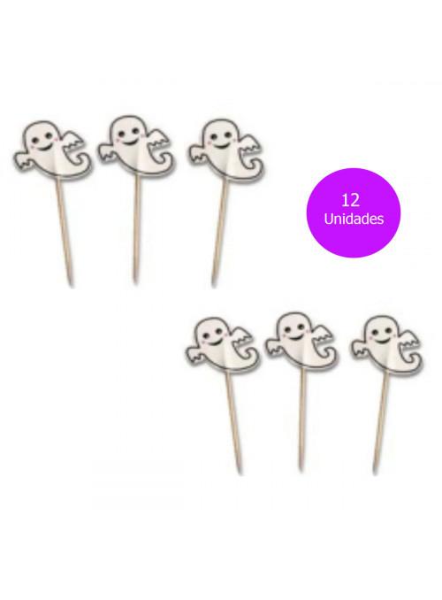 Toppers Palitos Decorativos Halloween Fantasma 12 Unidades Bam Festas