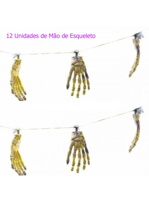 Varal Decorativo Mão de Esqueleto Halloween Decoração 12 Peças Bam Festas