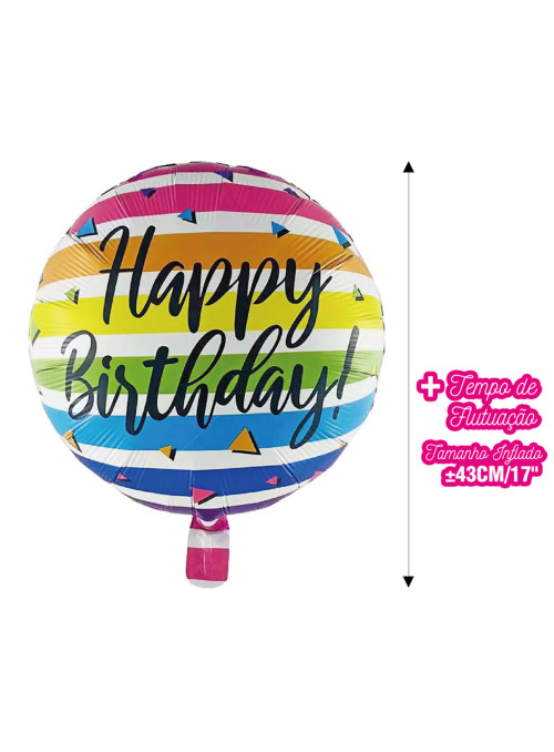 Balão Metalizado Happy Birthday Colorido 17 Polegadas 43cm Bam Festas