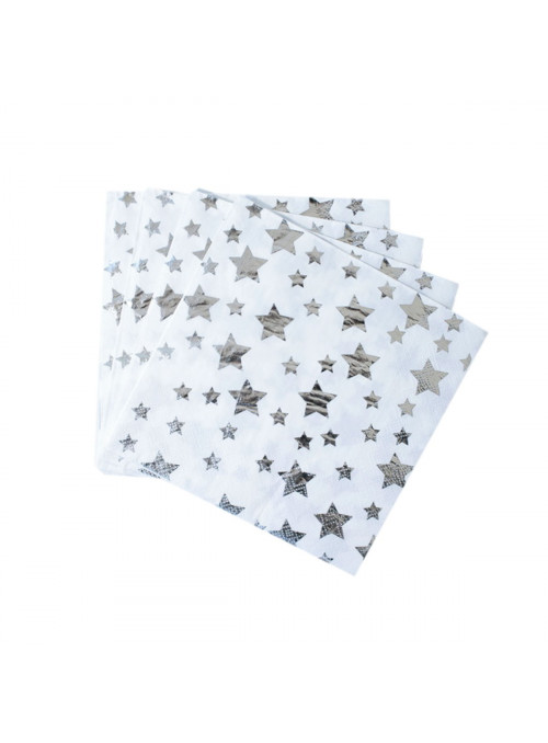 Guardanapo de Papel Estrelas Prata 33x33cm 20 Unidades Bam Festas