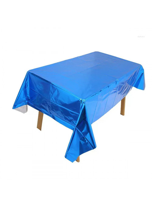 Toalha de Mesa Retangular Azul Metalizado 137cm x 183cm