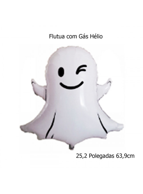 Balão Metalizado Fantasminha Fantasma 25 Polegadas 63,9cm Halloween Flutua com Gás Hélio