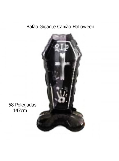 Balão Metalizado Gigante Caixão Halloween 47 Polegadas 120cm