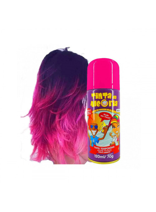 Spray Tinta da Alegria para Cabelo Rosa 120ml 70g Lavável