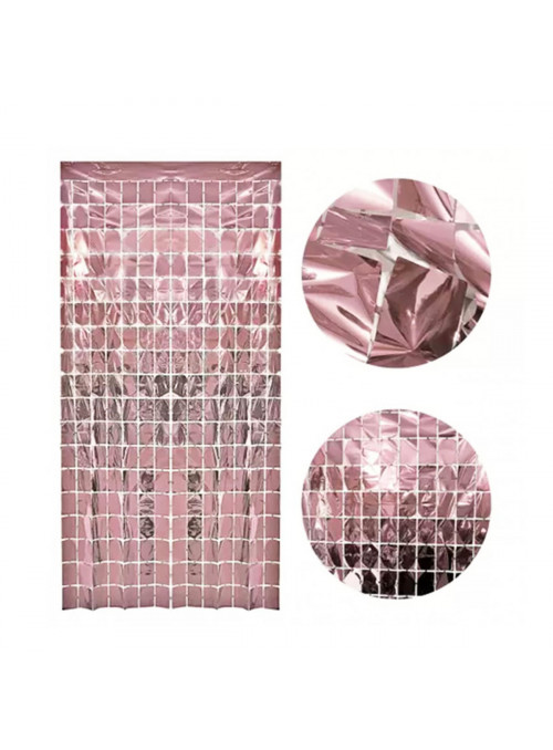 Cortina Metalizada Quadrada Rose Gold 2x1m Shimmer Wall