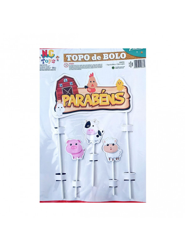 Topo de Bolo Cake Topper Aniversário Fazendinha Nc Toys 4 Unidades