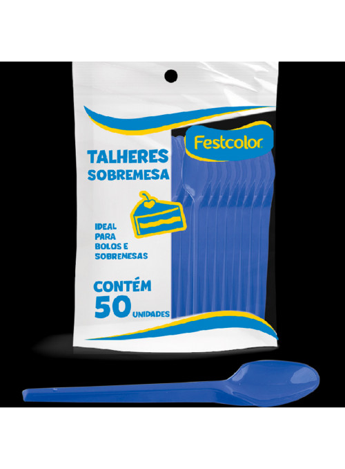 Colher de Plástico Sobremesa Azul Escuro 50 Unidades Festcolor Descartáveis de Festa