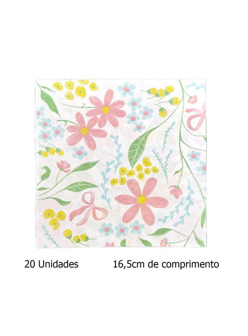 Guardanapo de Papel Folha Dupla Flores 16,5cm 20 Unidades