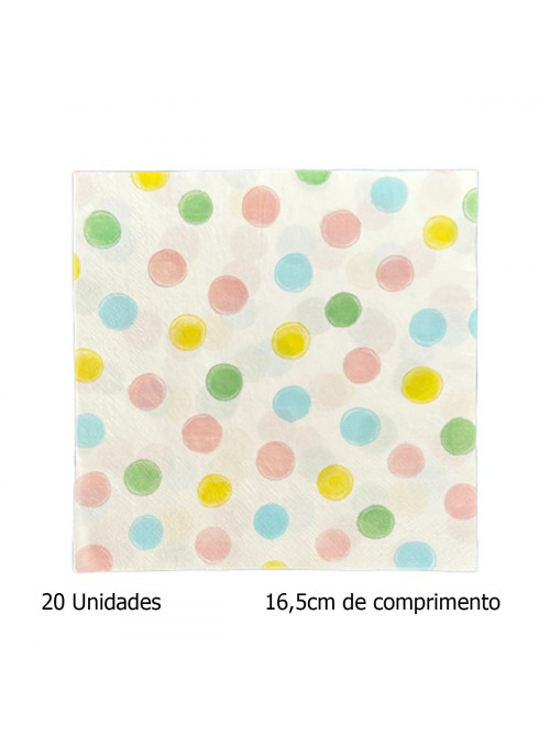 Guardanapo de Papel Folha Dupla Poá Colorido 16,5cm 20 Unidades