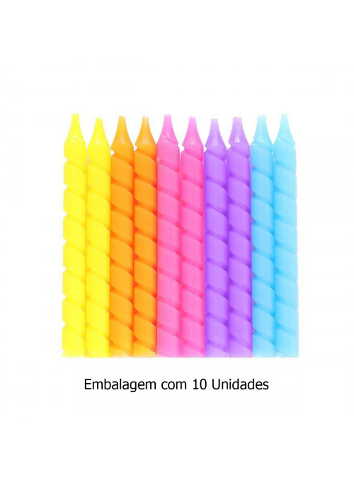 Vela de Aniversário para Bolo Espiral Colorida 8cm 10 Unidades