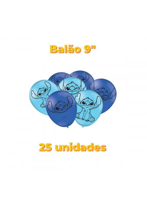 Balão de Látex Festa Stitch 9 Polegadas 23cm 25 Unidades