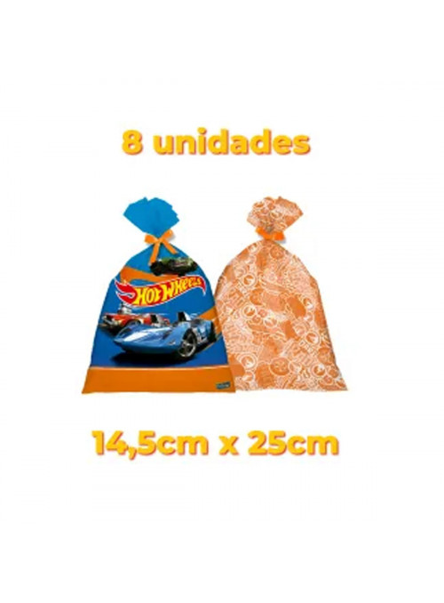 Lembrancinha Sacola Surpresa de Plástico Festa Hot Wheels 8 Unidades