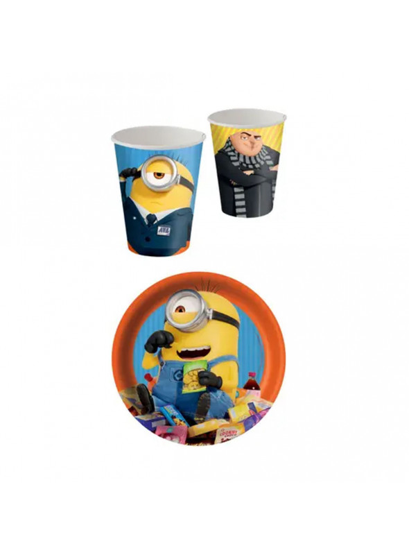 Prato e Copo de Papel Festa Minions Meu Malvado Favorito 8 Unidades de Cada