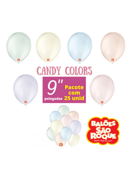 Balões de Látex Candy Colors Sortidos 9 Polegadas 23cm São Roque 25 Unidades