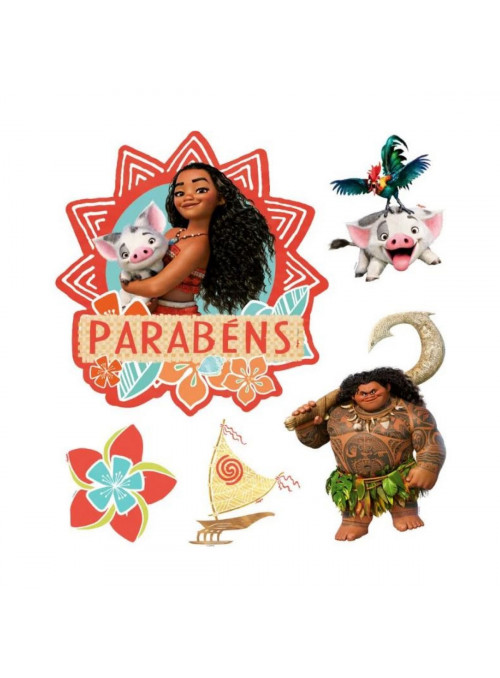 Topo de Bolo Festa Moana 6 Unidades Decoração para Bolo Moana