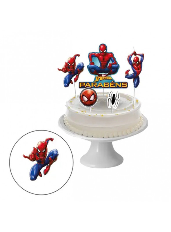 Topo de Bolo Festa Homem Aranha 5 Unidades Decoração para Bolo Homem Aranha