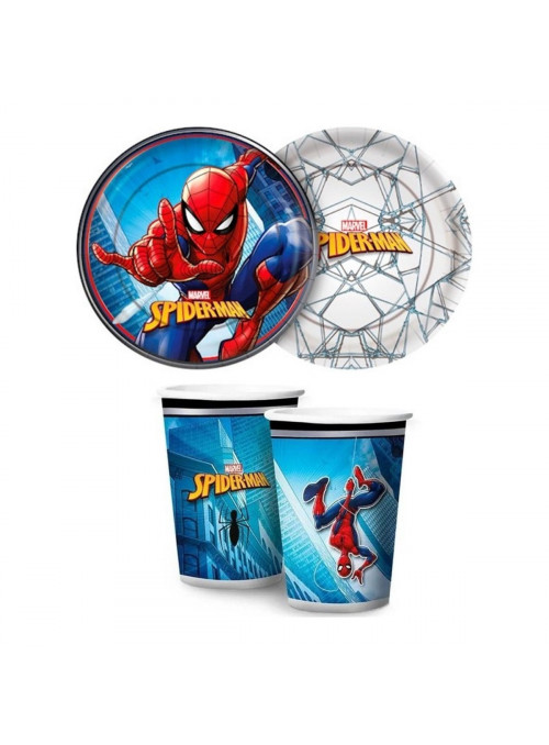 Prato e Copo de Papel Festa Homem Aranha Kit 8 Pratos e 8 Copos