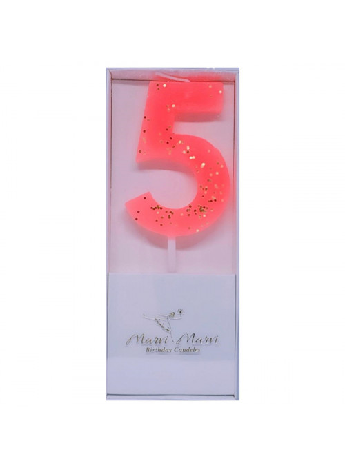 Vela de Aniversário Coral com Glitter Número 5 Premium