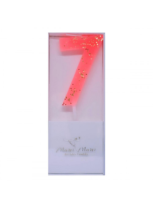 Vela de Aniversário Coral com Glitter Número 7 Premium