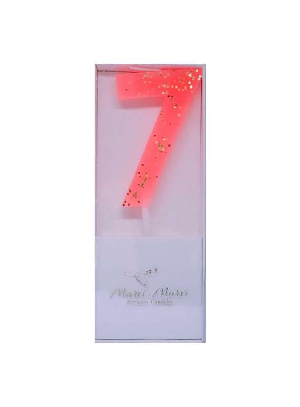 Vela de Aniversário Coral com Glitter Número 7 Premium