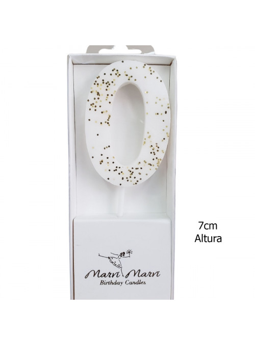 Vela de Aniversário Branco com Glitter Número 0 Premium