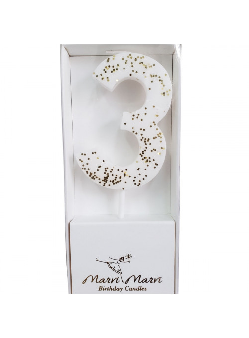 Vela de Aniversário Branco com Glitter Número 3 Premium