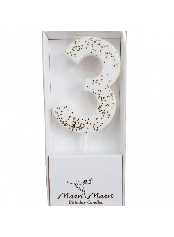 Vela de Aniversário Branco com Glitter Número 3 Premium