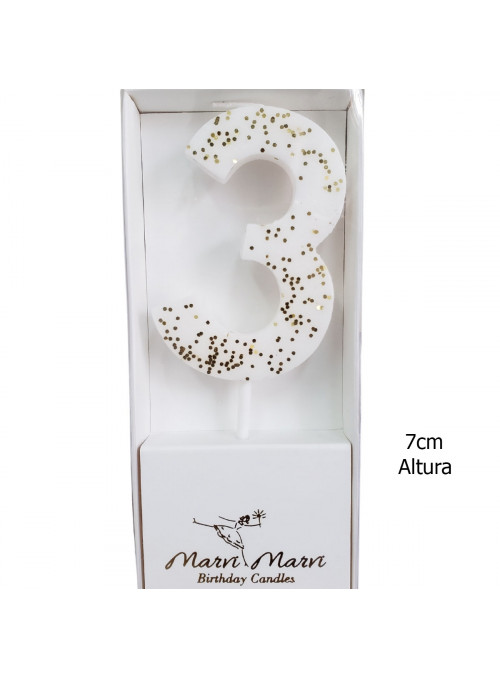 Vela de Aniversário Branco com Glitter Número 3 Premium