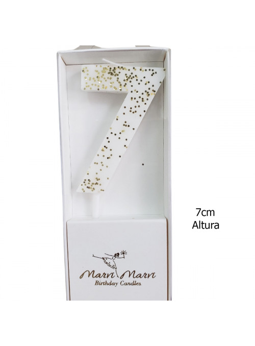 Vela de Aniversário Branco com Glitter Número 7 Premium