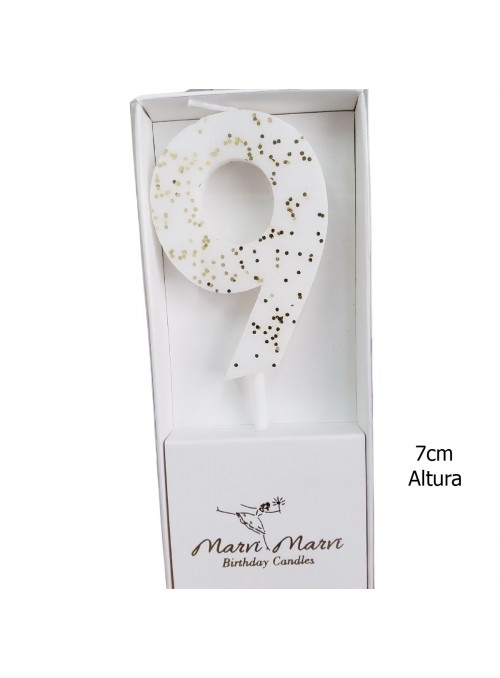 Vela de Aniversário Branco com Glitter Número 9 Premium